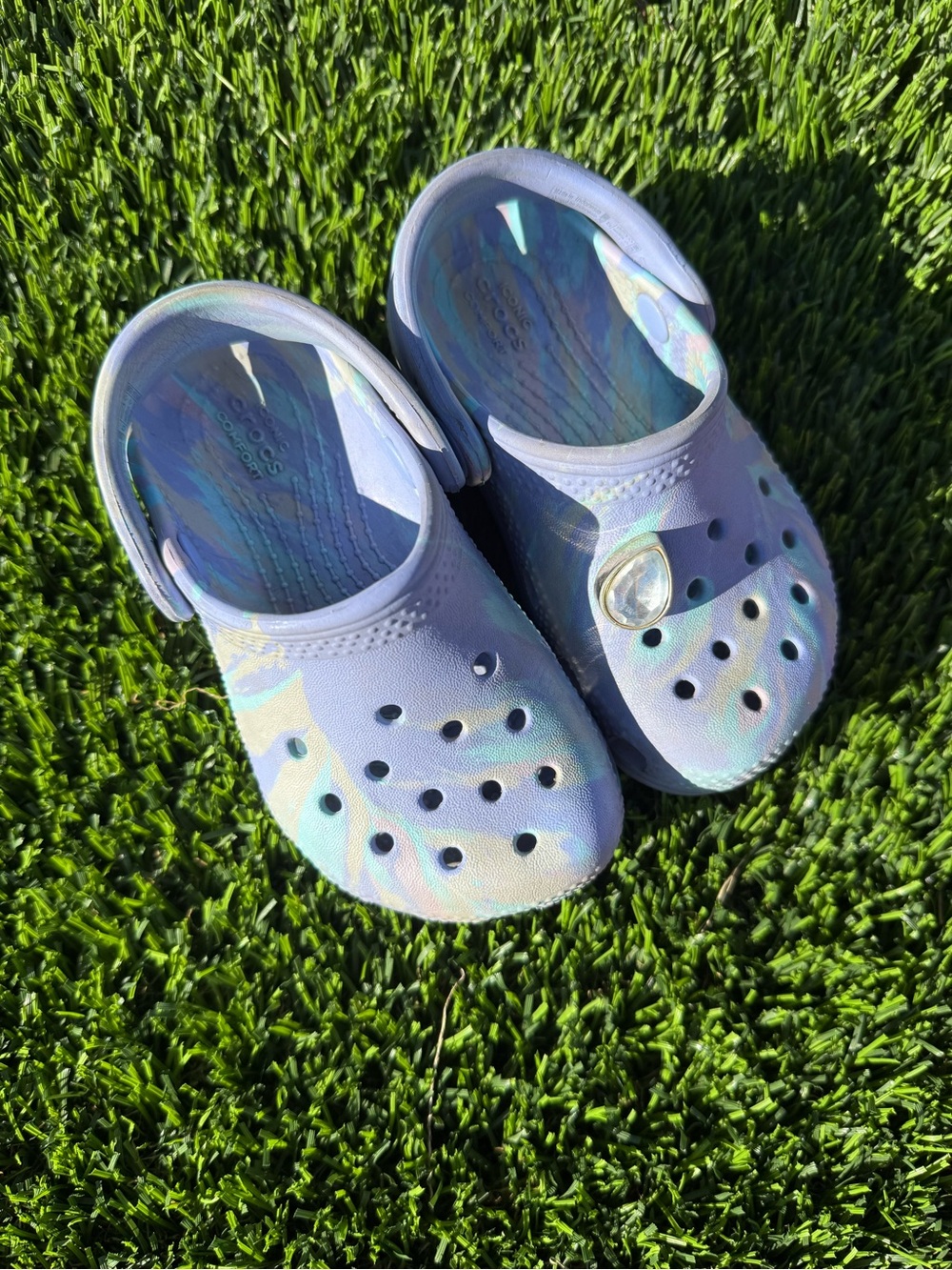 Purple marbled Crocs toddler 7